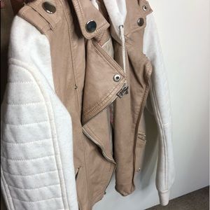 Hooded leather blazer jacket tan and white